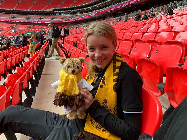 Daisy and Brooklands Bertie sat in Wembley Stadium.