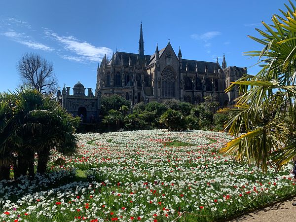 Carpet of flowers outside Arundel Cathedral.