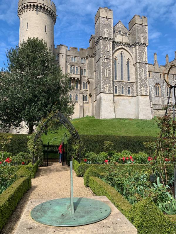 Arundel Castle, looking over the sundial in the garden.