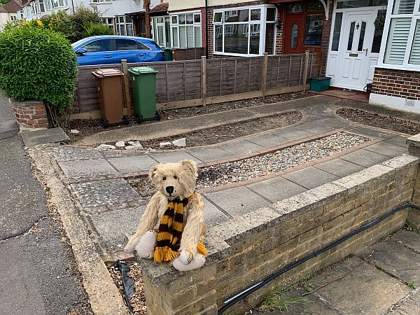 Bertie outside 138 Brocks Drive.