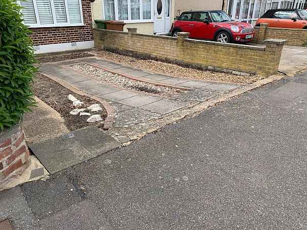 The drive way in the former front garden at 138 Brocks Drive.