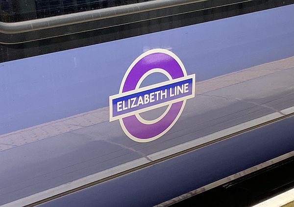 The Elizabeth Line logo as applied to one of the new trains.