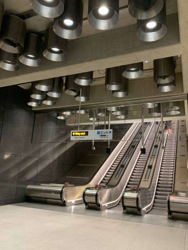 Escalators, Elizabeth Line, Tottenham Court Road.