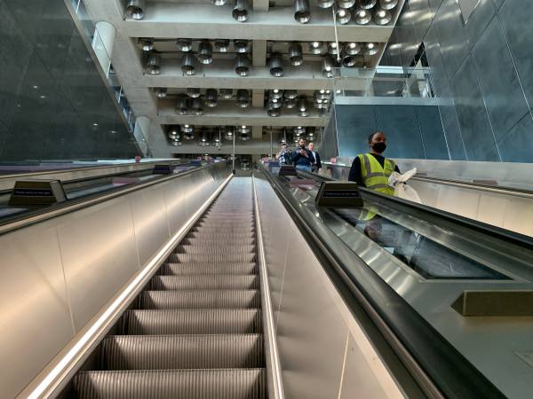 Escalators, Elizabeth Line, Tottenham Court Road.