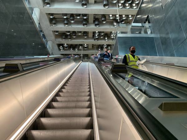 Escalators, Elizabeth Line, Tottenham Court Road.