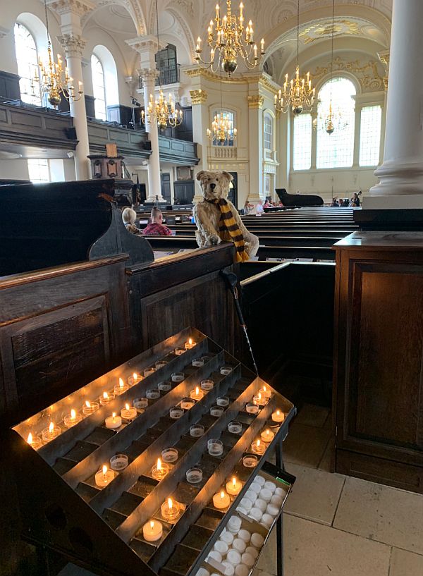 Bertie in St Martin in the Fields witha candle lit for Diddley.
