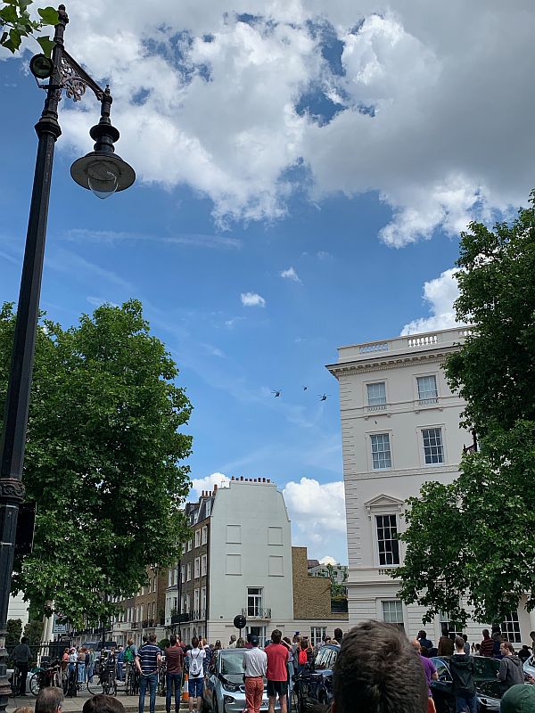 First planes over Belgravia Square.