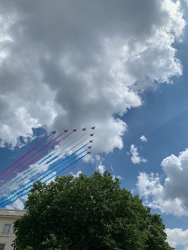 The Red Arrows over Belgravia Square.