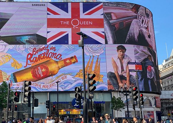 The famous electronic advertising screens, Piccadilly Circus.