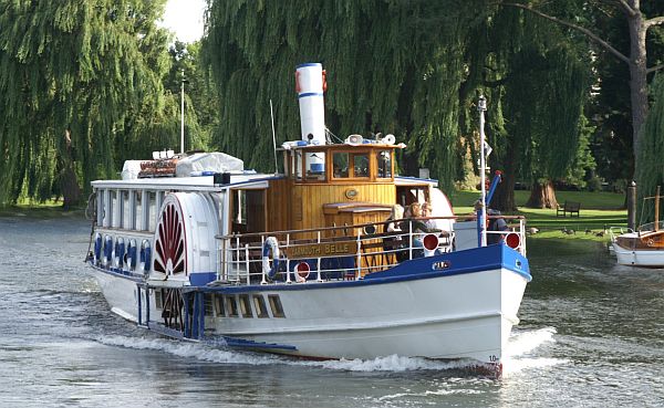 The Yarmouth Belle. White paddle steamer, with blue trim.