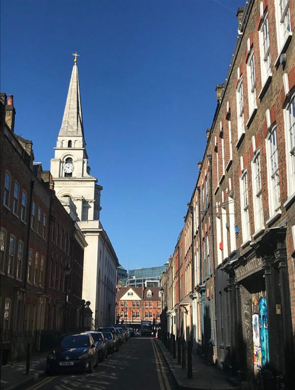 A view down Fournier Street towards the church.