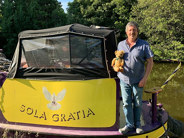 Tim with Eamonn on the stern deck of Sola Gratia.