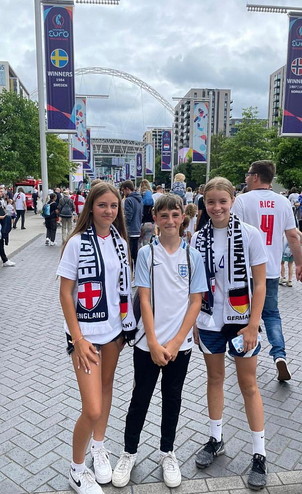 Kaitlin, Herbie and Daisy in their supporter's strip!