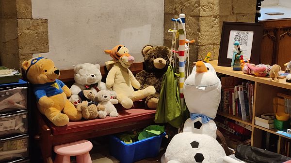 Bears and other cuddlies from the crèche.