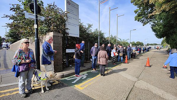 The queue to get in to the Acton London Transport Museuum.