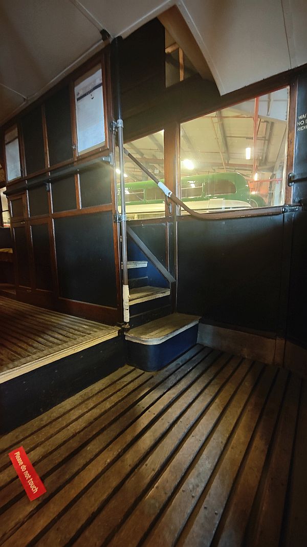 Wooden floor on the rear entrance of an old London Bus.